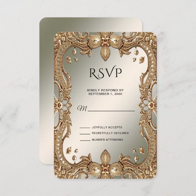 Gold Verziert Frame RSVP Card (Vorne/Hinten)