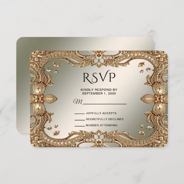 Gold Verziert Frame RSVP Card (Vorne/Hinten)