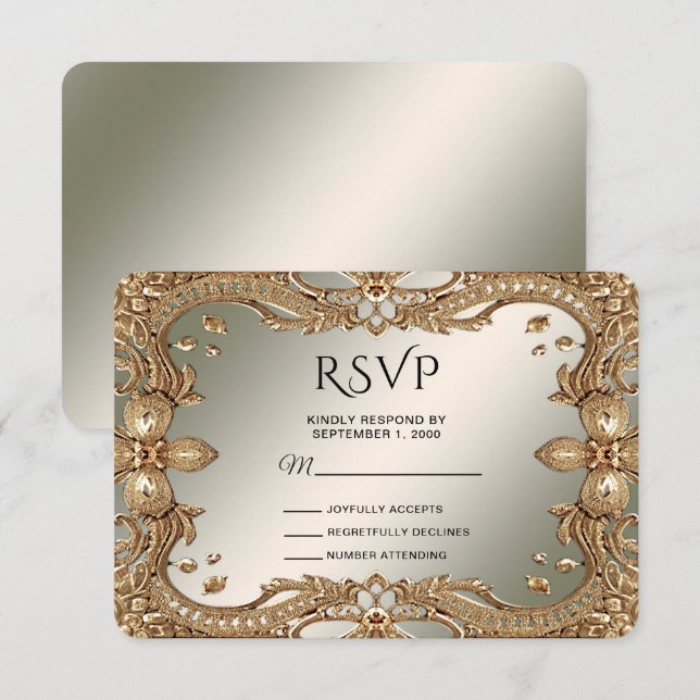 Gold Verziert Frame RSVP Card Karte (Vorne/Hinten)