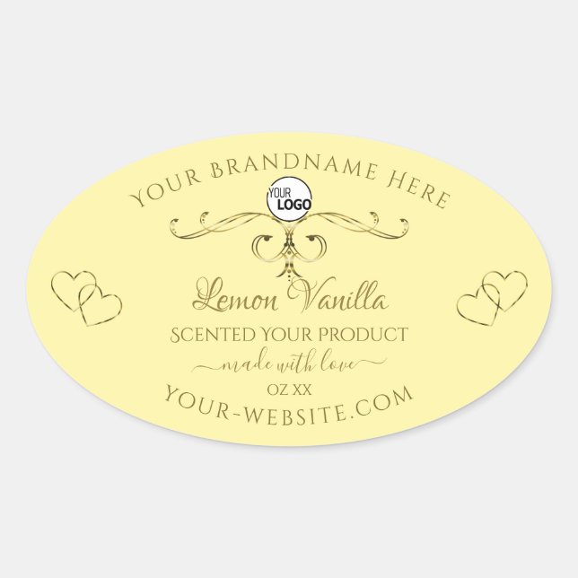 Gold Verziert Hearts Creme Product Labels mit Logo Ovaler Aufkleber (Vorderseite)