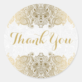 Gold Verziert Paisley White Background Runder Aufkleber