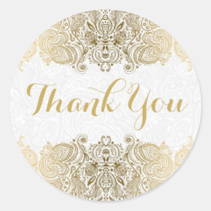 Gold Verziert Paisley White Background Runder Aufkleber