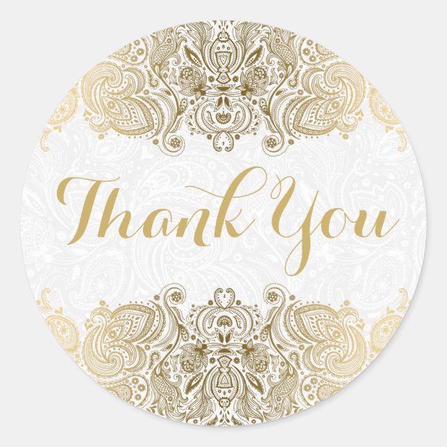 Gold Verziert Paisley White Background Runder Aufkleber (Vorderseite)