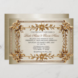 Gold Verziert Rectangle Dimond Blume Shiny Wedding Einladung