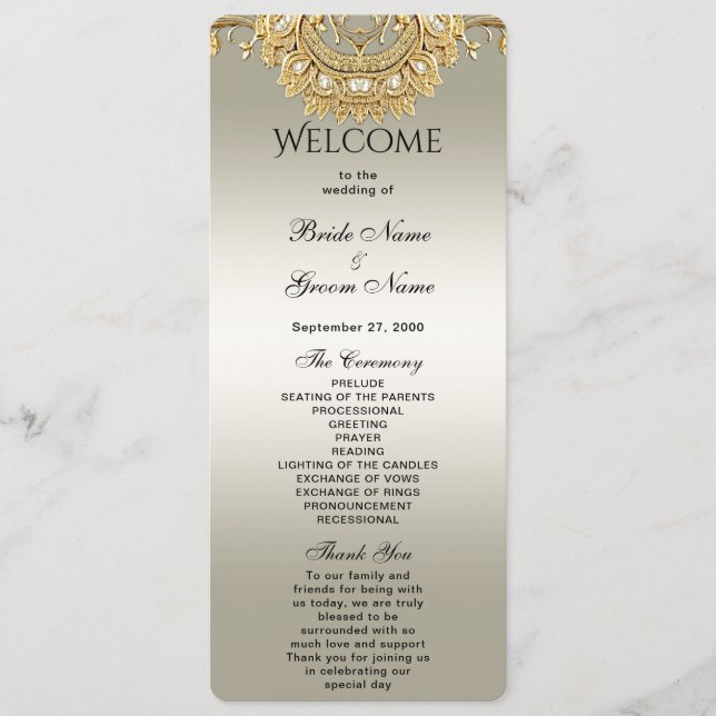 Gold Verziert Wedding Program Programm (Vorderseite)