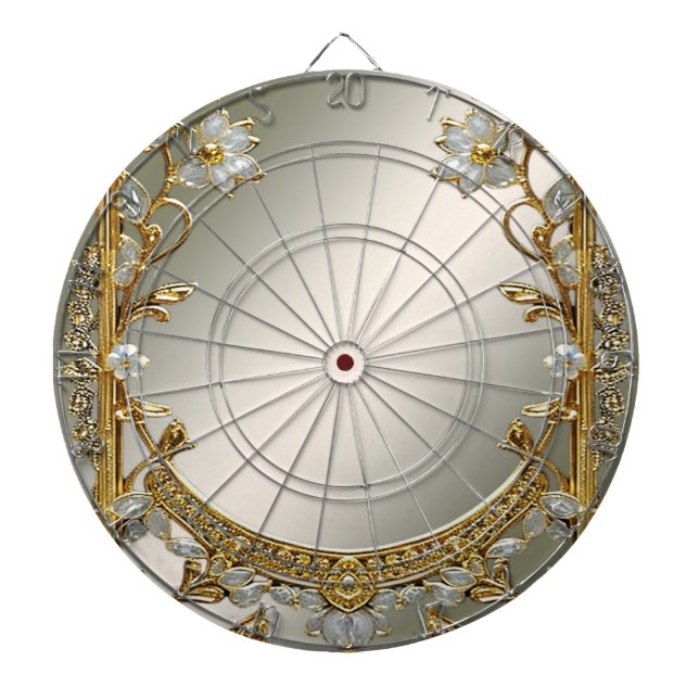 Gold Verziert White Floral Dartboard Dartscheibe (vorne)