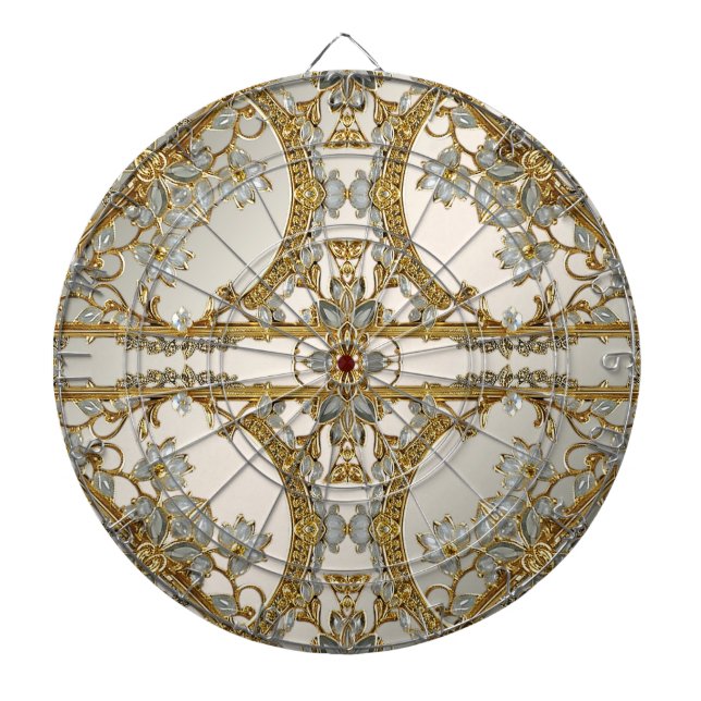 Gold Verziert White Floral Dartboard Dartscheibe (vorne)