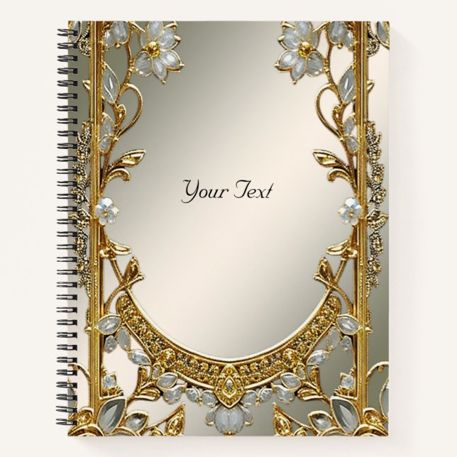 Gold Verziert White Floral Notebook Notizbuch (Vorderseite)