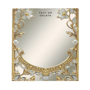Gold Verziert White Floral Notepad Notizblock