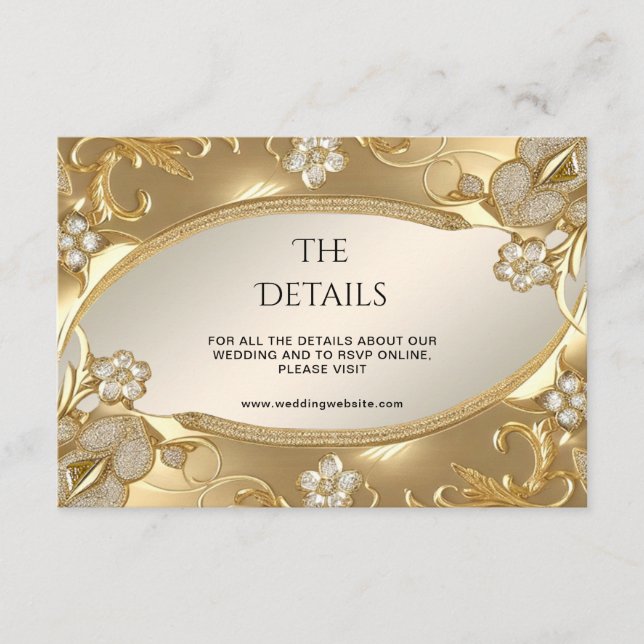 Gold Verzierte Blumen-Detail-Umschließungskarte Begleitkarte (Vorderseite)