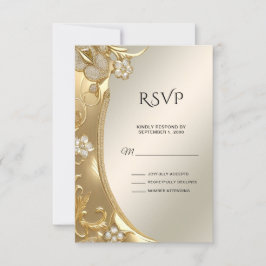 Gold Verzierte BlütenSVP-Karte RSVP Karte