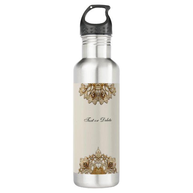 Gold Verzierte Floral Water Flasche Edelstahlflasche (Vorderseite)