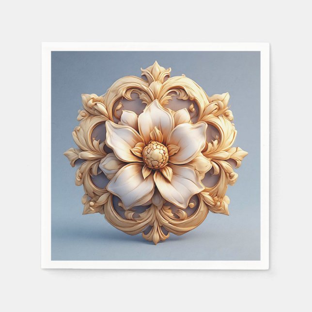 Gold Verzierte florale Medallion Design Serviette (Vorderseite)