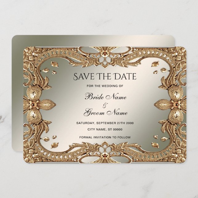 Gold Verzierte Frame-Save the Date-Karte Save The Date (Vorne/Hinten)