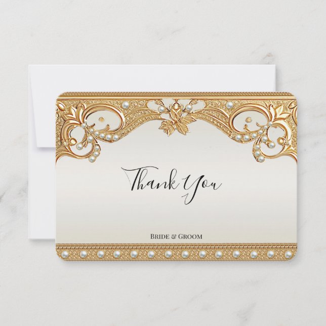 Gold Verzierte Perlen Dankeschön Karte (Vorderseite)