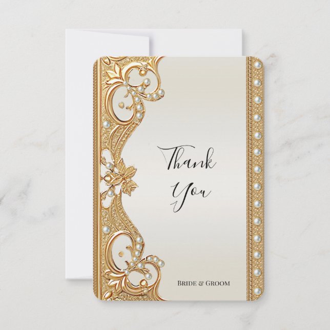 Gold Verzierte Perlen Dankeschön Karte (Vorderseite)