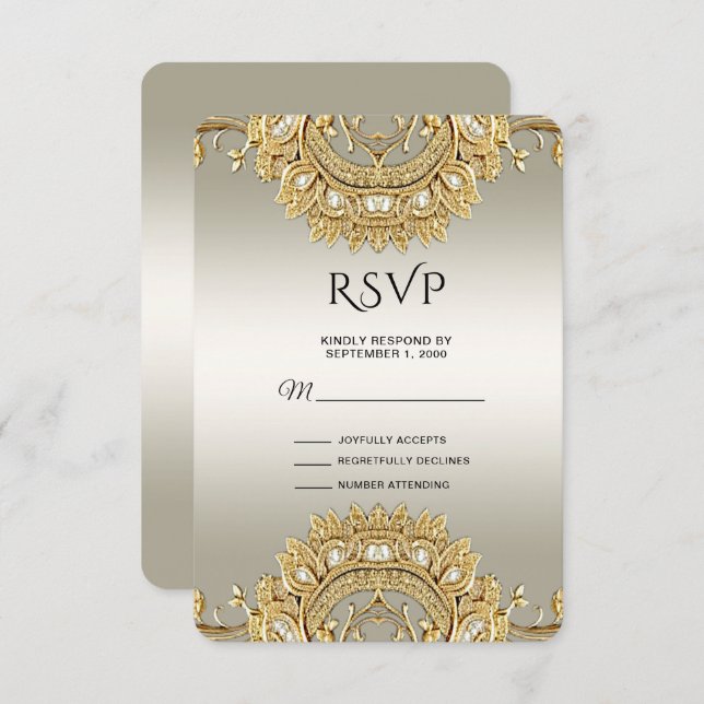 Gold Verzierte RSVP-Karte RSVP Karte (Vorne/Hinten)
