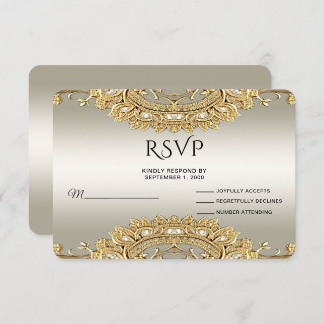 Gold Verzierte RSVP-Karte RSVP Karte (Vorne/Hinten)