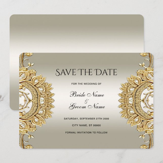 Gold Verzierte Save the Date-Karte Date (Vorne/Hinten)