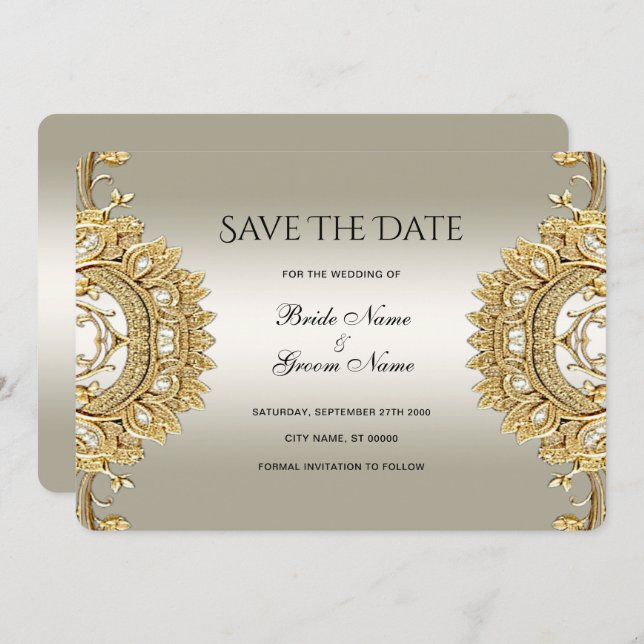 Gold Verzierte Save the Date-Karte Save The Date (Vorne/Hinten)
