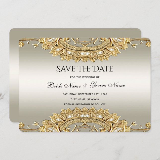 Gold Verzierte Save the Date-Karte Save The Date (Vorne/Hinten)