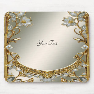 Gold Verzierte Weiße Blumenmousepad Mousepad