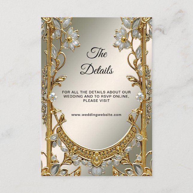 Gold Verzierte, weiße Blütendetails - Umschließung Begleitkarte (Vorderseite)