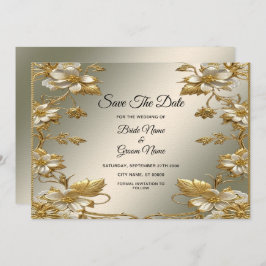 Gold Verzierte Weiße Flora Save the Date