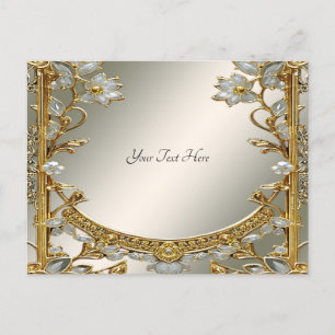 Gold Verzierte weiße Floral Postkarte