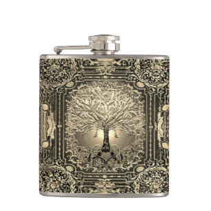 Gold Verzierter Baum Altes Rustikales Flachmann