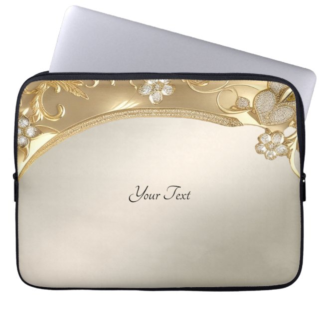 Gold Verzierter floraler Laptop-Sleeve Laptopschutzhülle (Vorderseite)