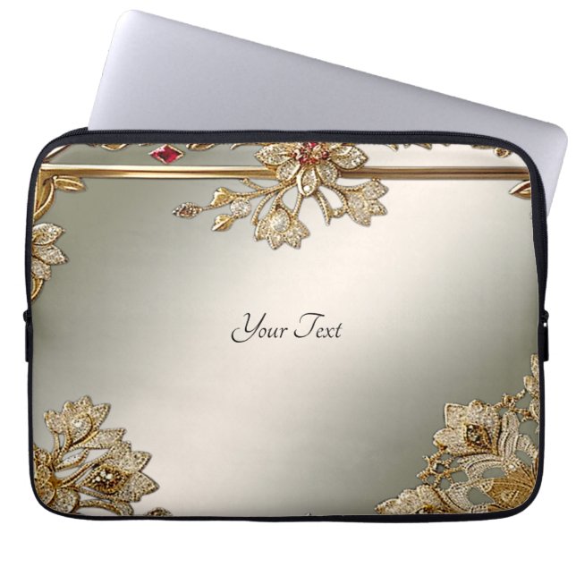 Gold Verzierter floraler Laptop-Sleeve Laptopschutzhülle (Vorderseite)