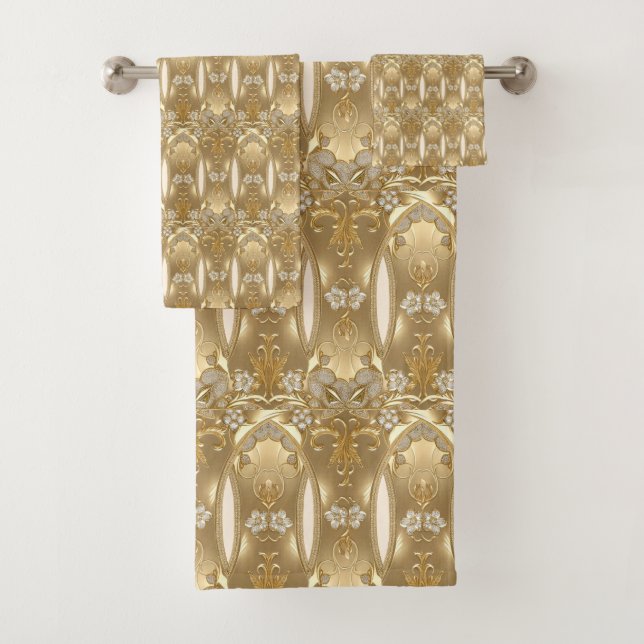 Gold Verziertes BlumenhandtuchSet Badhandtuch Set (Insitu)