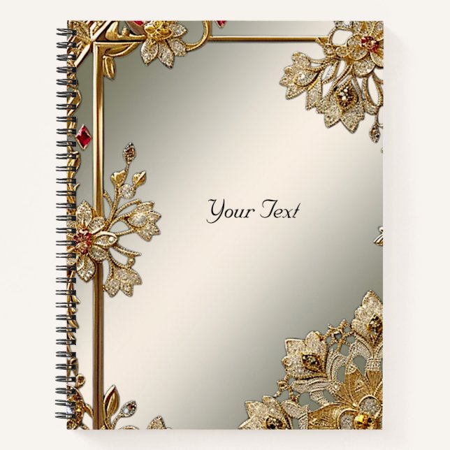 Gold Verziertes Floral-Notebook Notizbuch (Vorderseite)