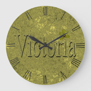 Gold-Victoria-Name aus goldenen Orchideen, Große Wanduhr