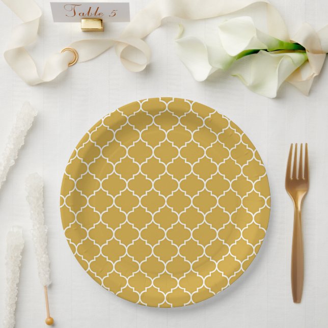 Gold-Vierblatt-Muster Pappteller (Hochzeit)