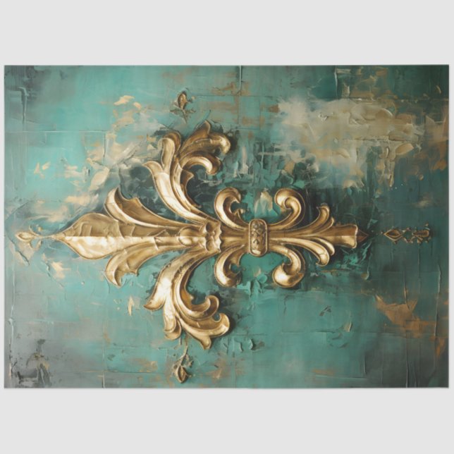 Gold Viktorianische Ornamente smaragdgrün Vintag Seidenpapier (Vorderseite)