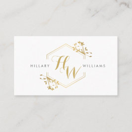 Gold Vine and Leaf Monogram Emblem Business Card Visitenkarte