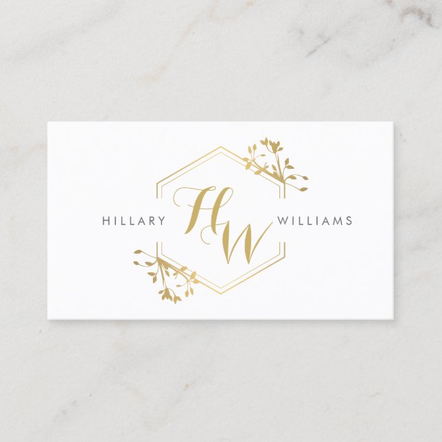 Gold Vine and Leaf Monogram Emblem Business Card Visitenkarte (Vorderseite)