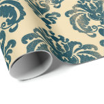 Gold & Vintag Blau Rustikale Moderne Glam Damask Geschenkpapier<br><div class="desc">Sonderverpackungspapier</div>