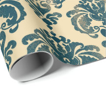 Gold & Vintag Blau Rustikale Moderne Glam Damask
