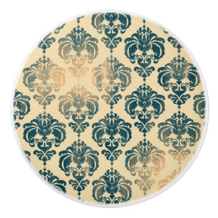 Gold & Vintag Blau Rustikale Moderne Glam Damask Keramikknauf