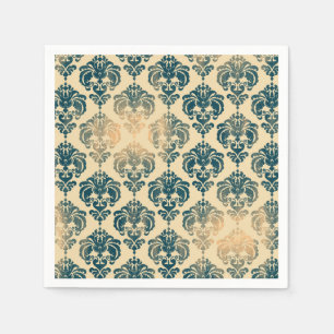 Gold & Vintag Blau Rustikale Moderne Glam Damask Serviette