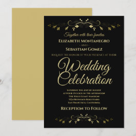 Gold Vintag Blüh auf Black Simple Wedding Einladung