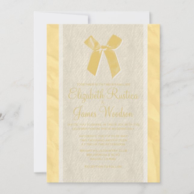 Gold Vintag Bow & Linen Hochzeitseinladungen Einladung (Vorderseite)