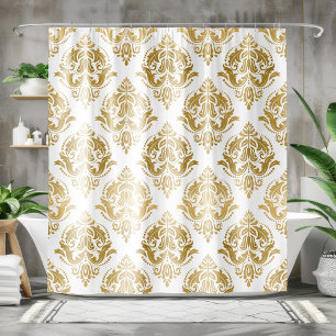 Gold Vintag Floral Damask Duschvorhang