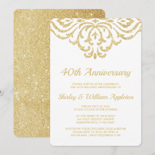 Gold Vintag Glam Elegant 40. Hochzeitstag Einladung