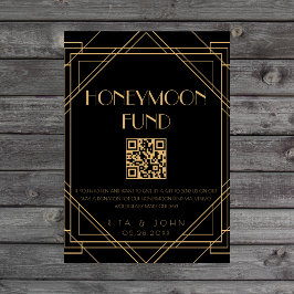 Gold Vintag Honeymoon Fund QR Code Wedding Sign Sockelschild