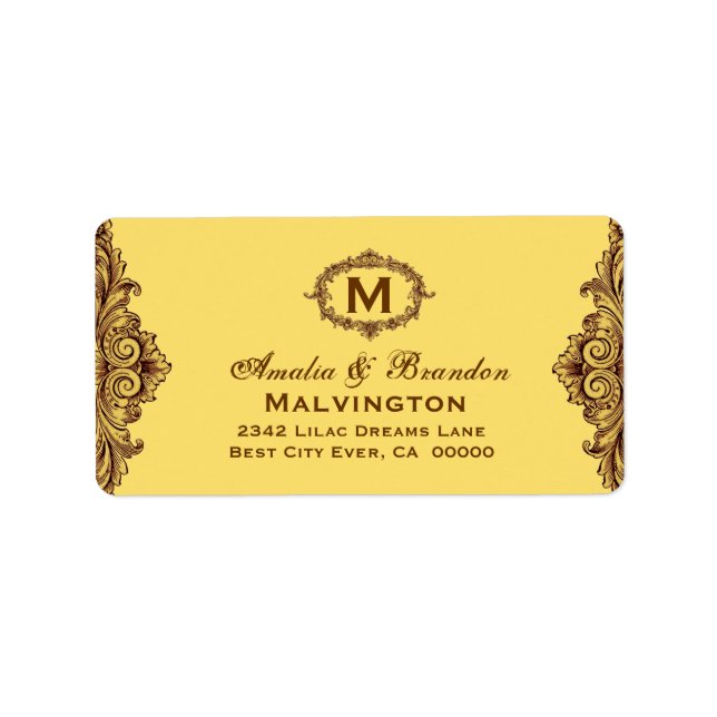 Gold-Vintag-Monogram-Curlicue V05 Adressaufkleber (Vorne)