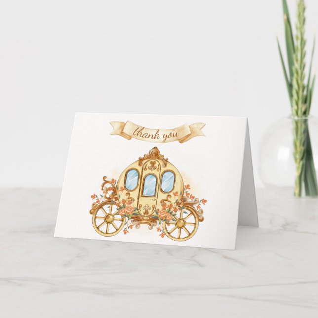 Gold Vintage Blume Prince Carriage Baby Dusche Dankeskarte (Vorderseite)